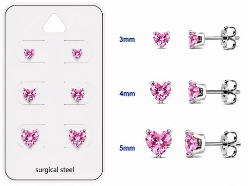 Teräs Korvakorut Pink Prong Set Heart Cubic Zirconia Korvakorupaketti 3 Paria.