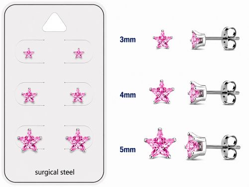 Teräs Korvakorut Pink Prong Set Star Cubic Zirconia Korvakorupaketti 3 Paria.