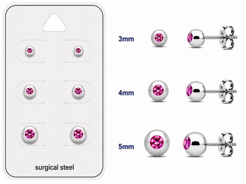 Teräs Korvakorut Pink Round Bezel Set Crystal Korvakorupaketti 3 Paria.