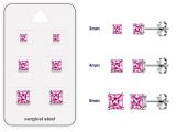 Teräs Korvakorut Pink Square Prong Set Cubic Zirconia Korvakorupaketti 3 Paria