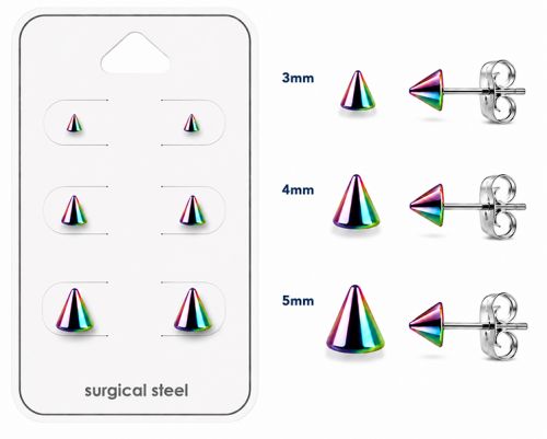 Teräs Korvakorut Spike Rainbow Korvakorupaketti 3 Paria.