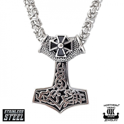 Thorin Vasara Kaulakoru Kuningasketjulla Northern Viking Jewelry Black Tribe Cross