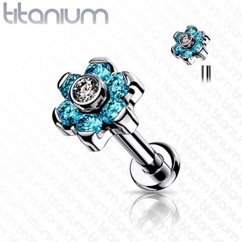 Huulikoru Titaani 1,2 mm "Internally Threaded CZ  Flower Top"