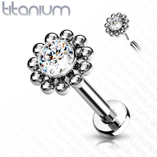 Huulikoru Titaani 1,2 mm "Push In Labret Flower Stud"