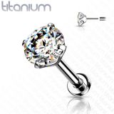 Huulikoru Titaani 1,2 mm "Push in Labret with CZ Prong Set Top"