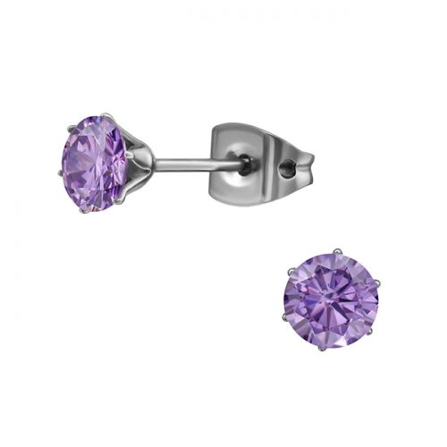 Titaani Korvakorut Amethyst Cubic Zirconia. Koko: 5 mm.