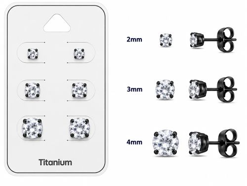 Titaani Korvakorut Blacksteel Prong Set Cubic Zirconia Korvakorupaketti 3 Paria.