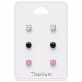 Titaani Korvakorut Cubic Zirconia 4 mm Korvakorupaketti 3 Paria,