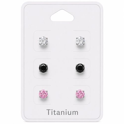 Titaani Korvakorut Cubic Zirconia 4 mm Korvakorupaketti 3 Paria,