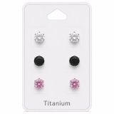 Titaani Korvakorut Cubic Zirconia 6 mm Korvakorupaketti 3 Paria.