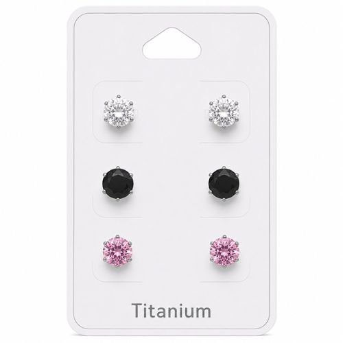 Titaani Korvakorut Cubic Zirconia 6 mm Korvakorupaketti 3 Paria.